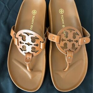 NEW TORY BURCH MILLER CLOUD SANDALS, leather, bourbon size 6